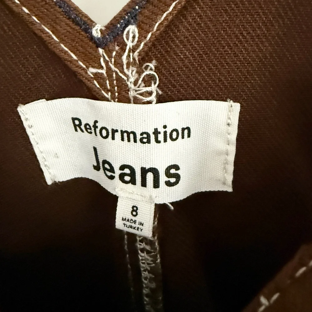 Reformation Milo Utility Overalls Chocolate Brown size 8 - Picture 7 of 9